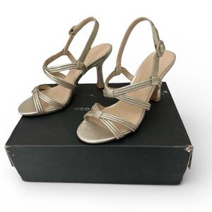 Pelle Moda Platinum Gold Metallic Strappy Slingback Heels Sandals Women's Size 7